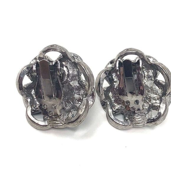 Vintage Enamel Lucite Silvertone Clip Earrings Nautical Patriotic Colors - Picture 3 of 5